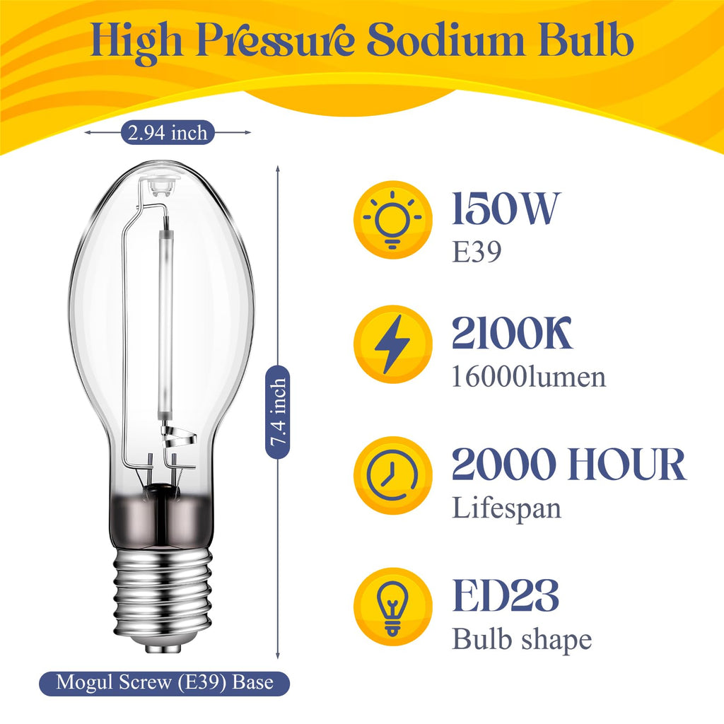 LU150/MOG 150 Watt High Pressure Sodium Light Bulb, Mogul Base E39