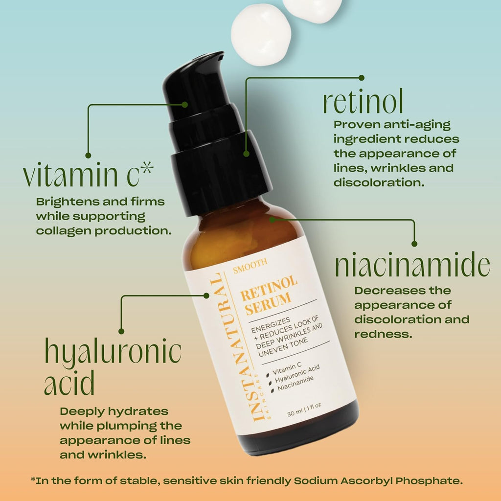 Retinol Serum for Face with Niacinamide, Vitamin C, and Hyaluronic Acid, Anti Aging for Firmer Skin, Lines & Wrinkles