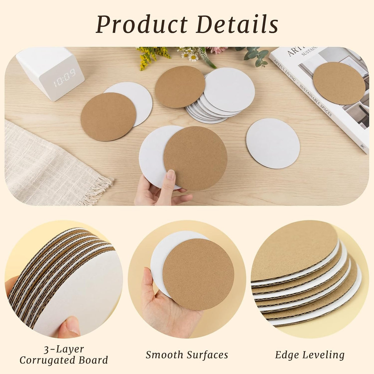 60 Pack 12 Inch Round Circle Corrugated Cardboard Sheets