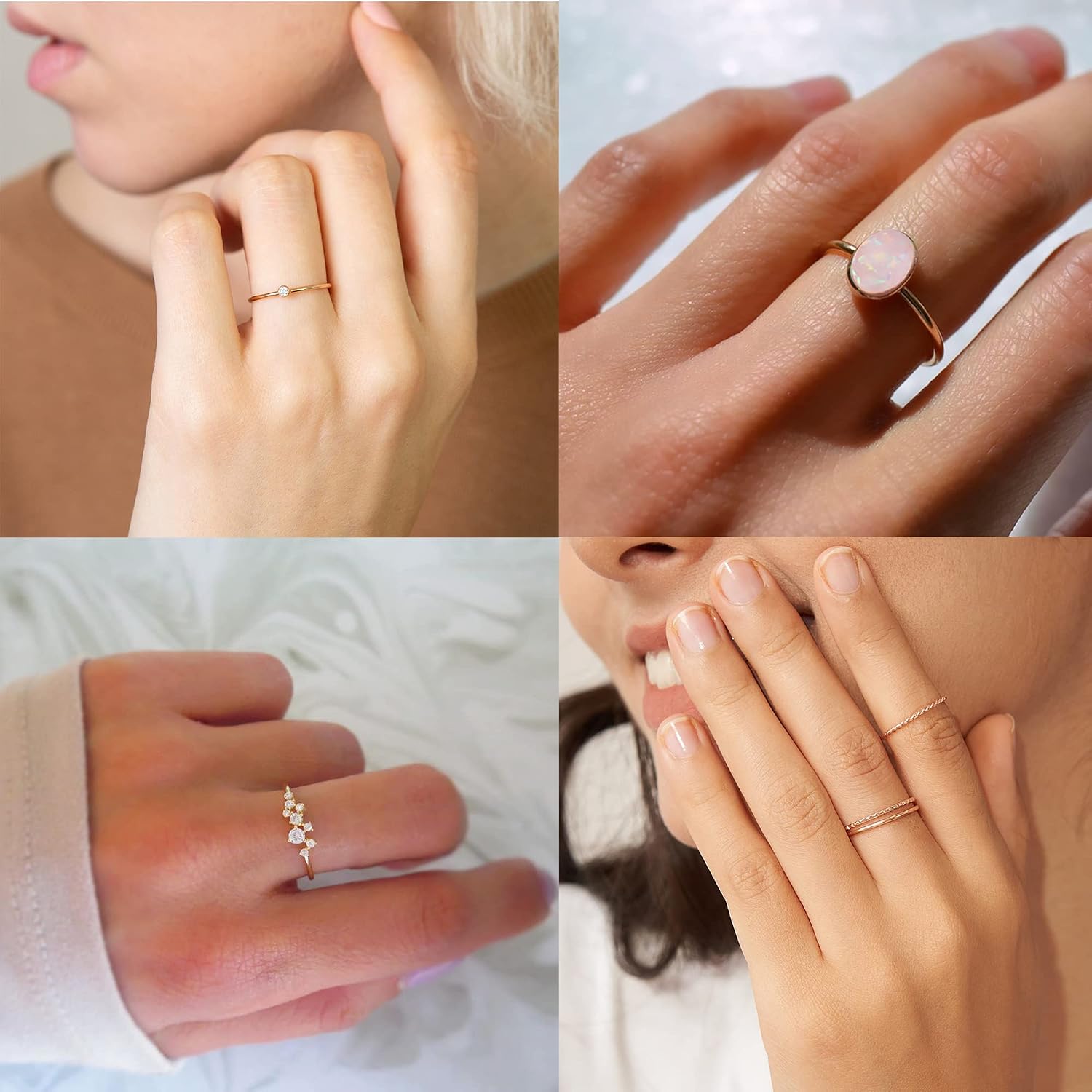8-12PCS 14K Gold Ring Set for Women Non Tarnish Dainty Silver Rose Gold Thumb Stackable Stacking Rings Heart CZ Pinky
