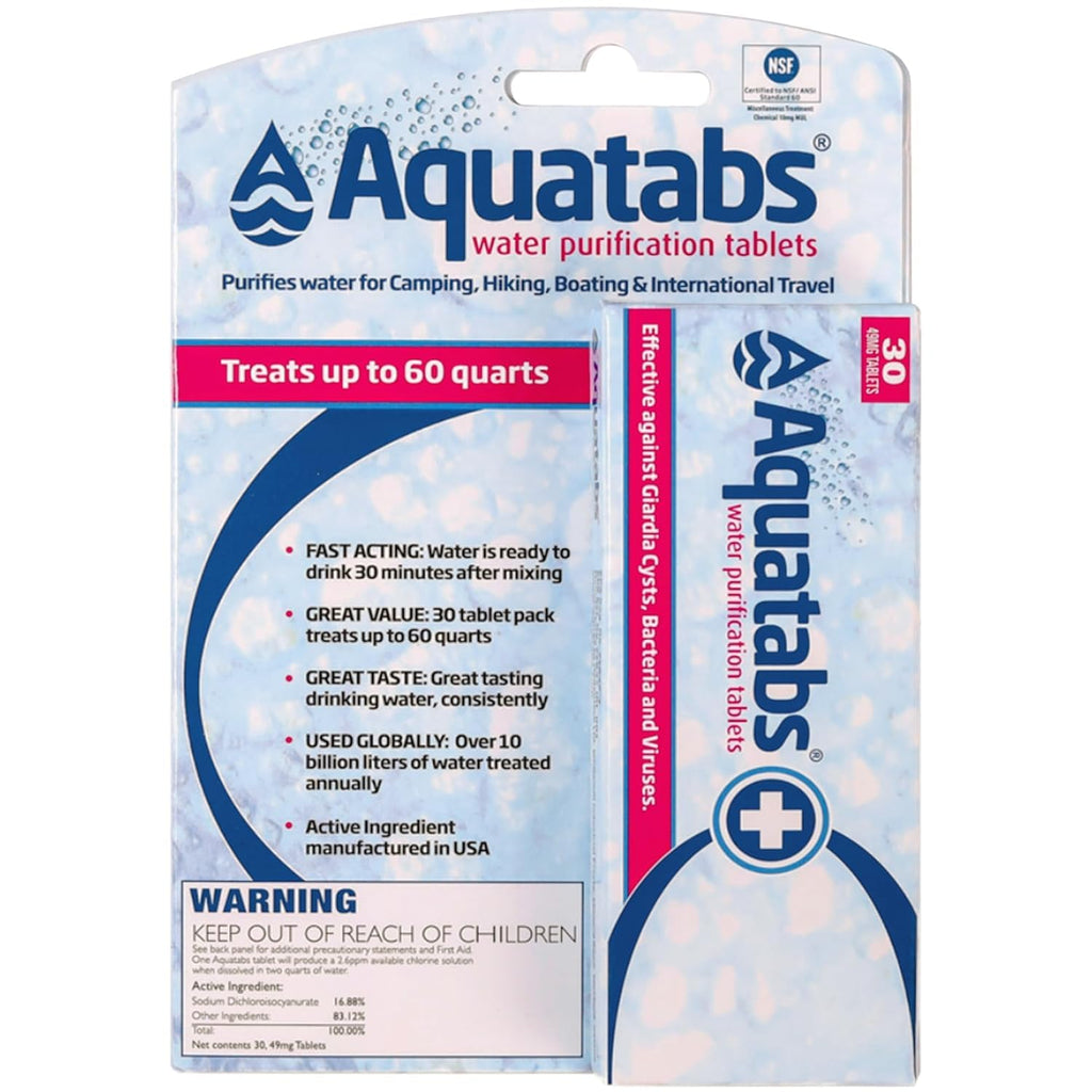49mg Water Purification Tablets (30 Pack). Portable Water Purifier for Camping Essentials, Lightweight Camping Gear
