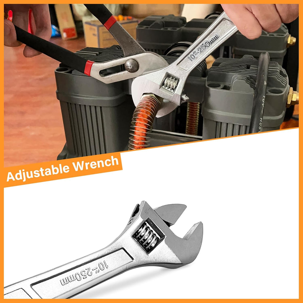 4-Piece Large Pilers and Wrench Set,10 Inch Groove Joint Pliers and Adjustable Wrench with 8 Inch Long Nose and