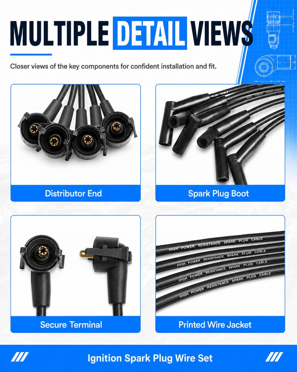 ST-6093 Ignition Spark Plug Wire Set 8mm 6-Pack for Ford