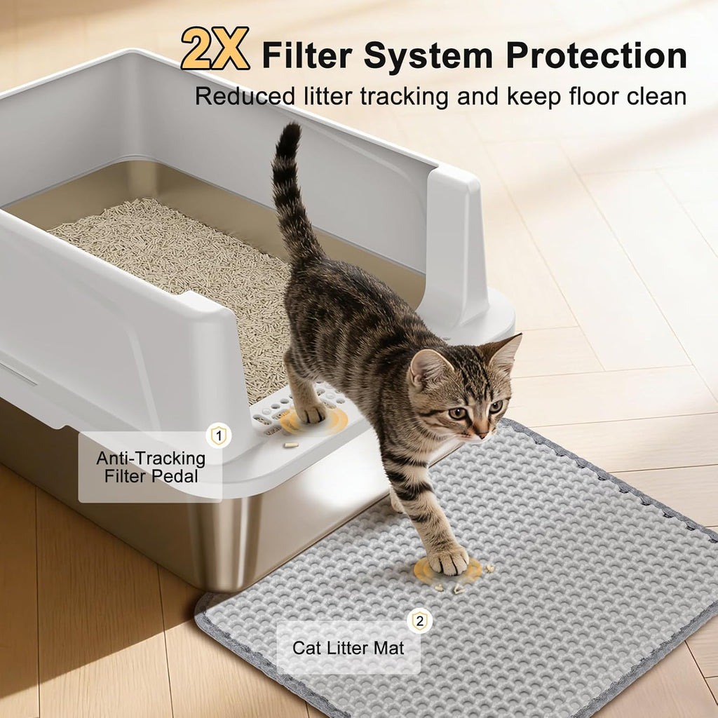 Stainless Steel Cat Litter Box, Easy-Clean High-Sided Metal Litter Box, Open-Top Litter Pan for Small Cats, Includes