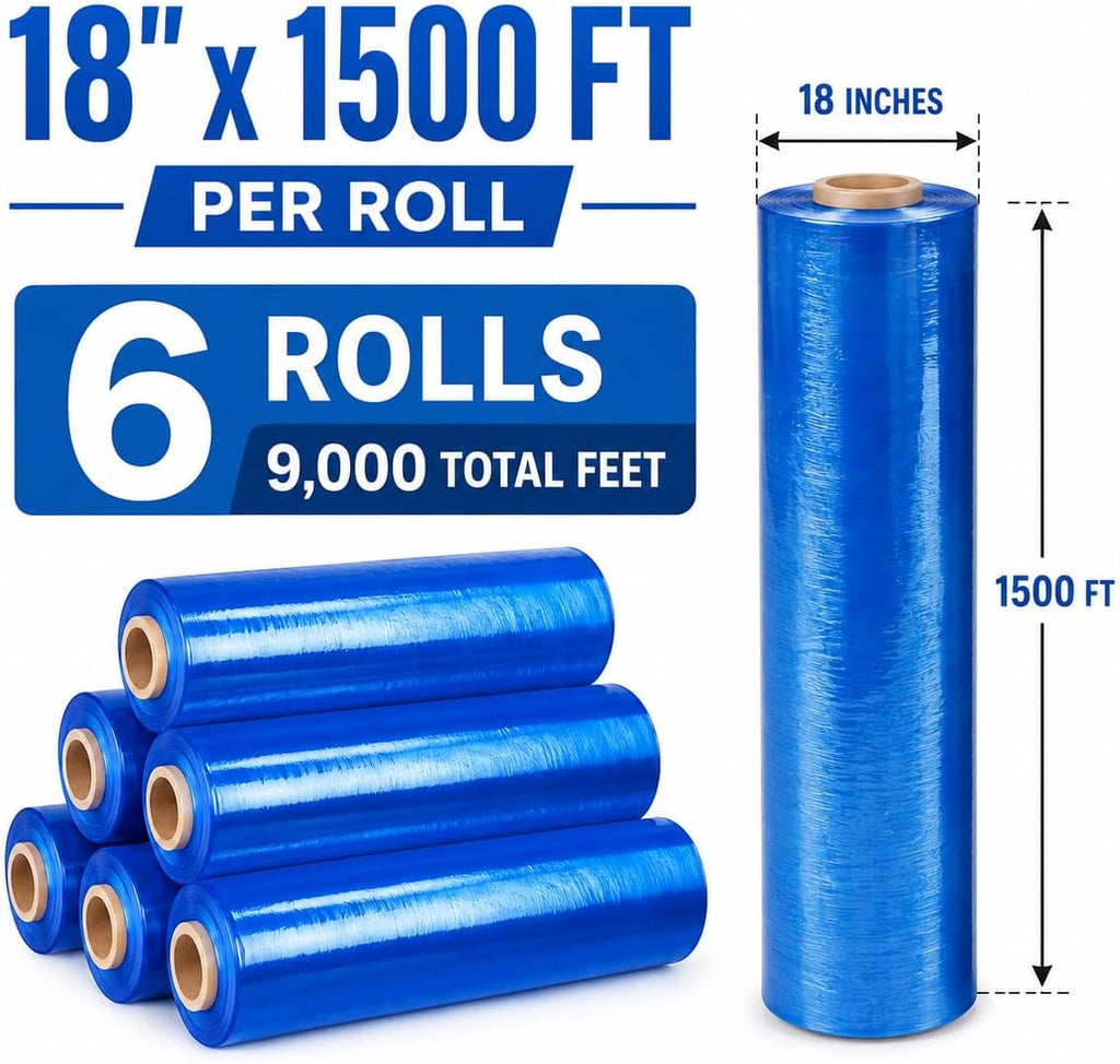 18" Stretch Wrap Film, 1500 ft, 80 Gauge (20 Micron), 7-Layer Clear Pallet Wrap, Up to 80% Stretch, Self-Adhering