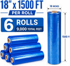 18" Stretch Wrap Film, 1500 ft, 80 Gauge (20 Micron), 7-Layer Clear Pallet Wrap, Up to 80% Stretch, Self-Adhering