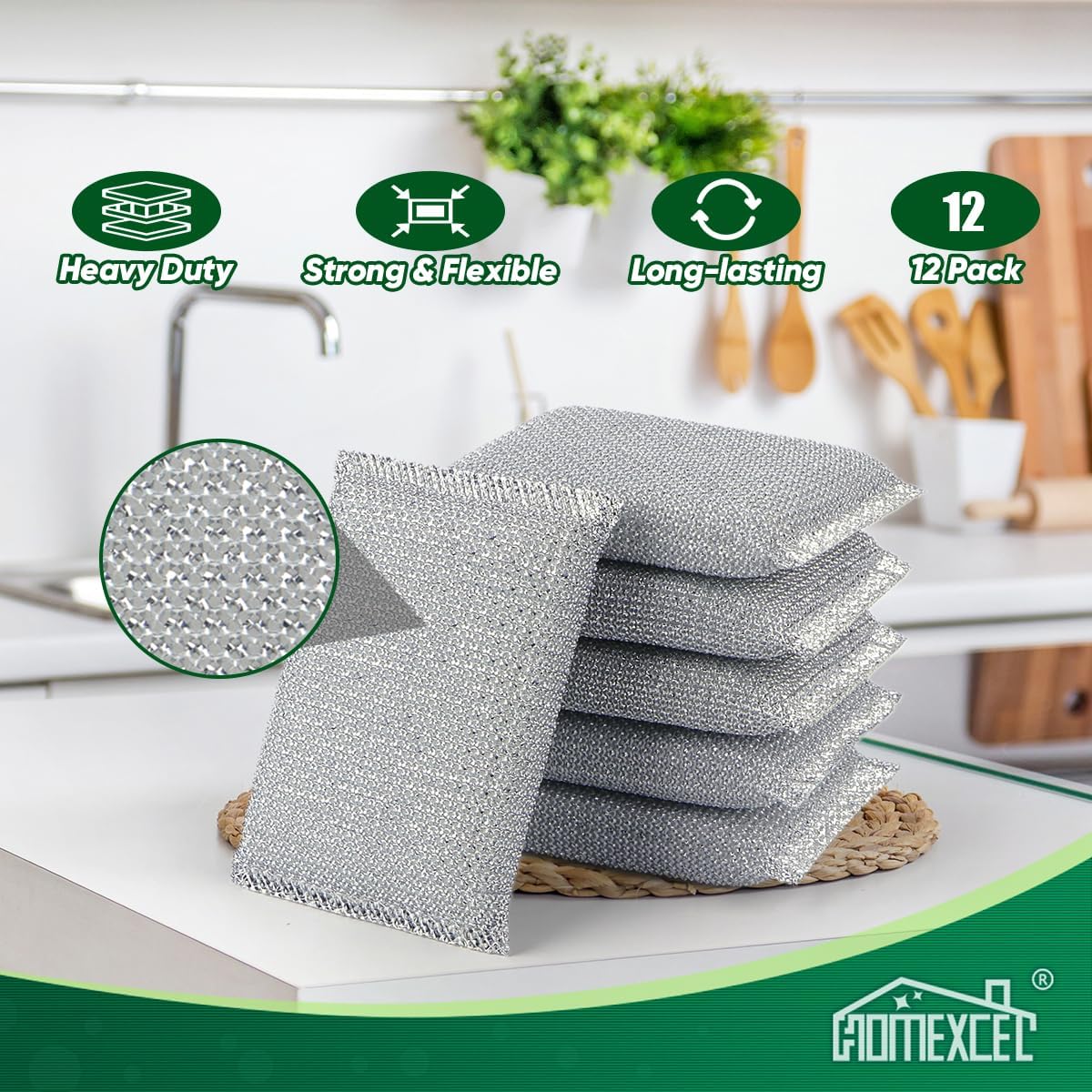 All-Purpose Sponge Pads 12PK, Non-Scratch Dish Sponges for Kitchen