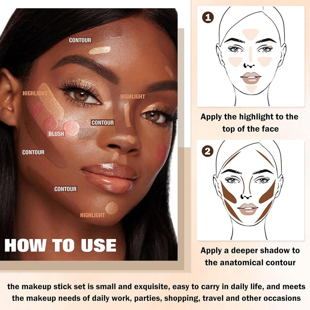 6 Colors Cream Contour Stick Makeup Kit,Makeup Contour Kit (Set A)