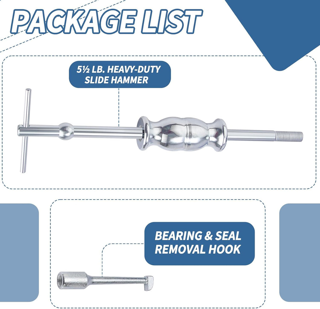 Rear Axle Bearing Puller Tool Axle Seal and Bearing Remover Set with Slide Hammer Yoke and 3 Rear Axle Puller