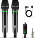 XLR Wireless Microphone, Rechargeable Dual Metal Cordless Handheld Dynamic Mics for Mixer, Audio Interface, PA