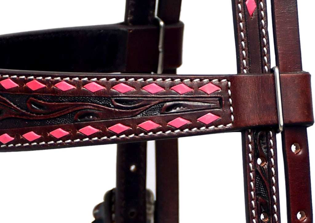 Floral Tooled American Leather With Buckstitch Design Breastcollar, Headstall, Spur Straps