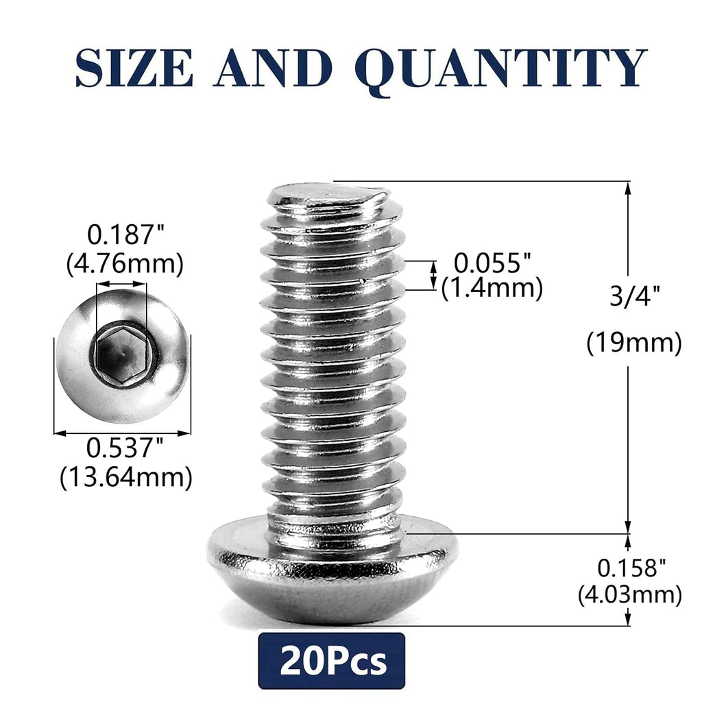 5/16-18 x 3/4" Button Head Socket Cap Bolts Screws, 20Pcs 304 Stainless Steel 18-8, Allen Hex Drive, Bright Finish by SG TZH(with Hex Spanner)