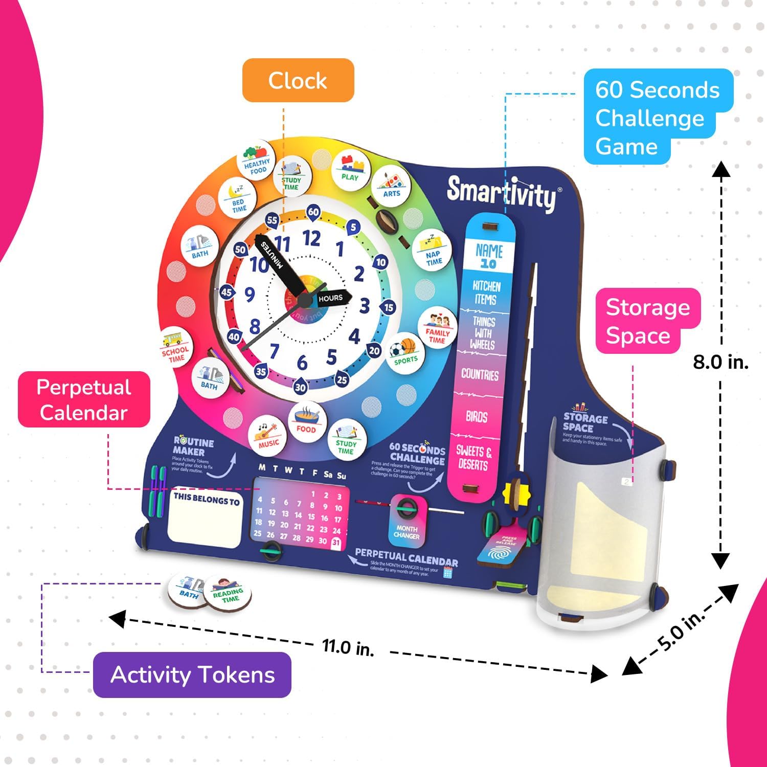 DIY Interactive Clock with Stationary Organiser for Kids Ages 8-14 | Features an Infinity Calendar | Birthday Gift