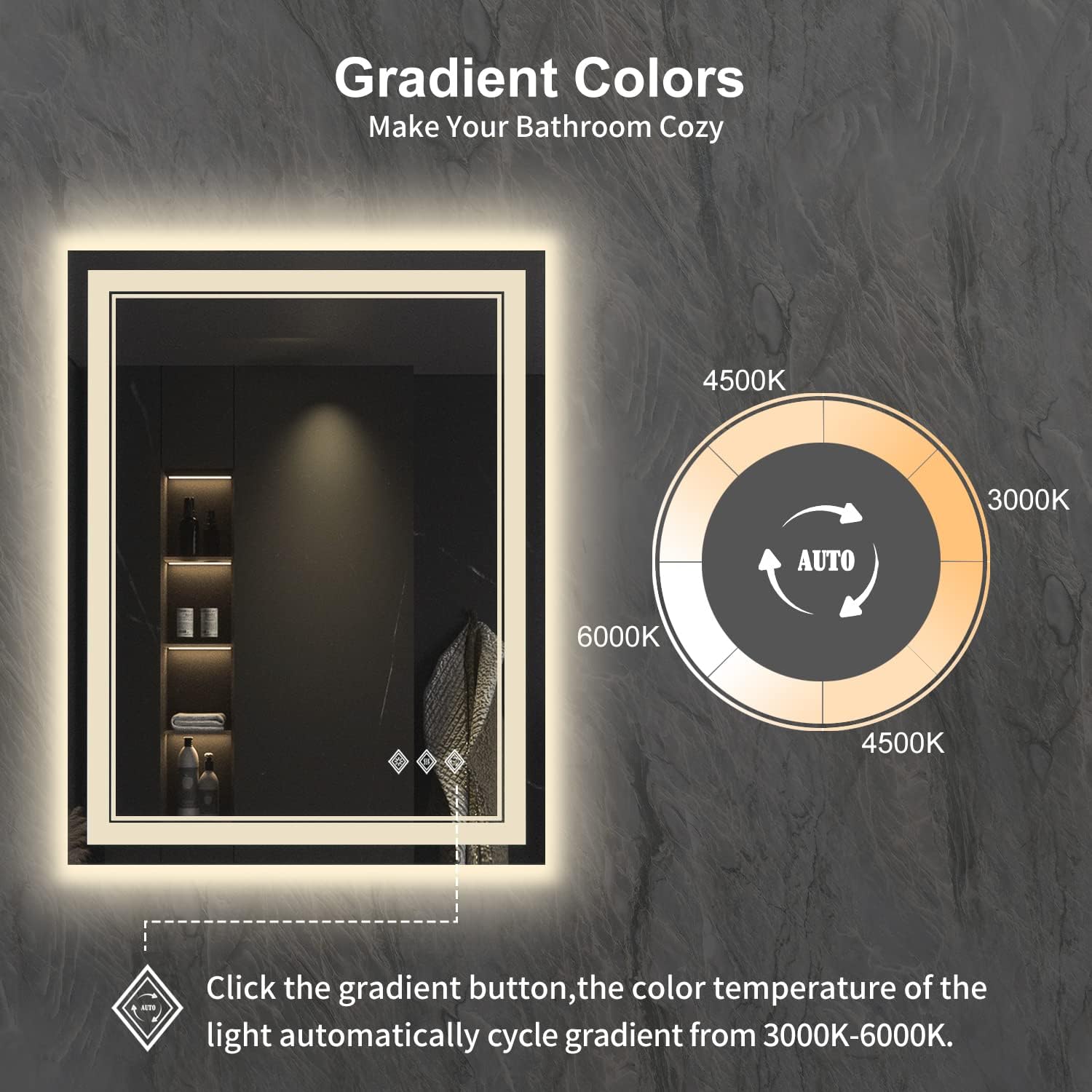LED Bathroom Mirror, 24x32 Inch Vanity Mirror with Lights | Gradient Front and Backlit Bathroom Mirror with Lights, 3