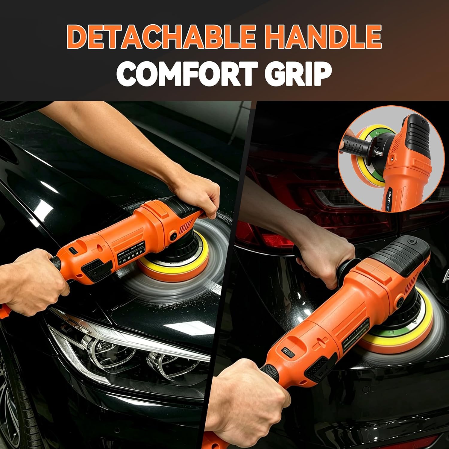 1200W 6" Rotary Buffer, 2500-6000RPM, Detach Handle, Car/Boat Sand & Wax | Protmex Dual Action Car Buffer with 6