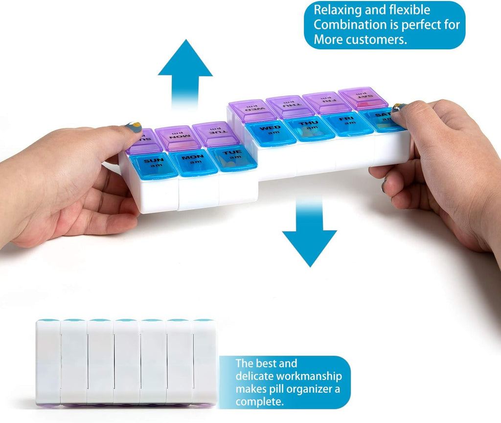 Weekly 7 Day Pill Organizer Case 2 Times a Day (AM/PM), Large Portable Pill Box 7 Day for Vitamin Medicine, Pill Case