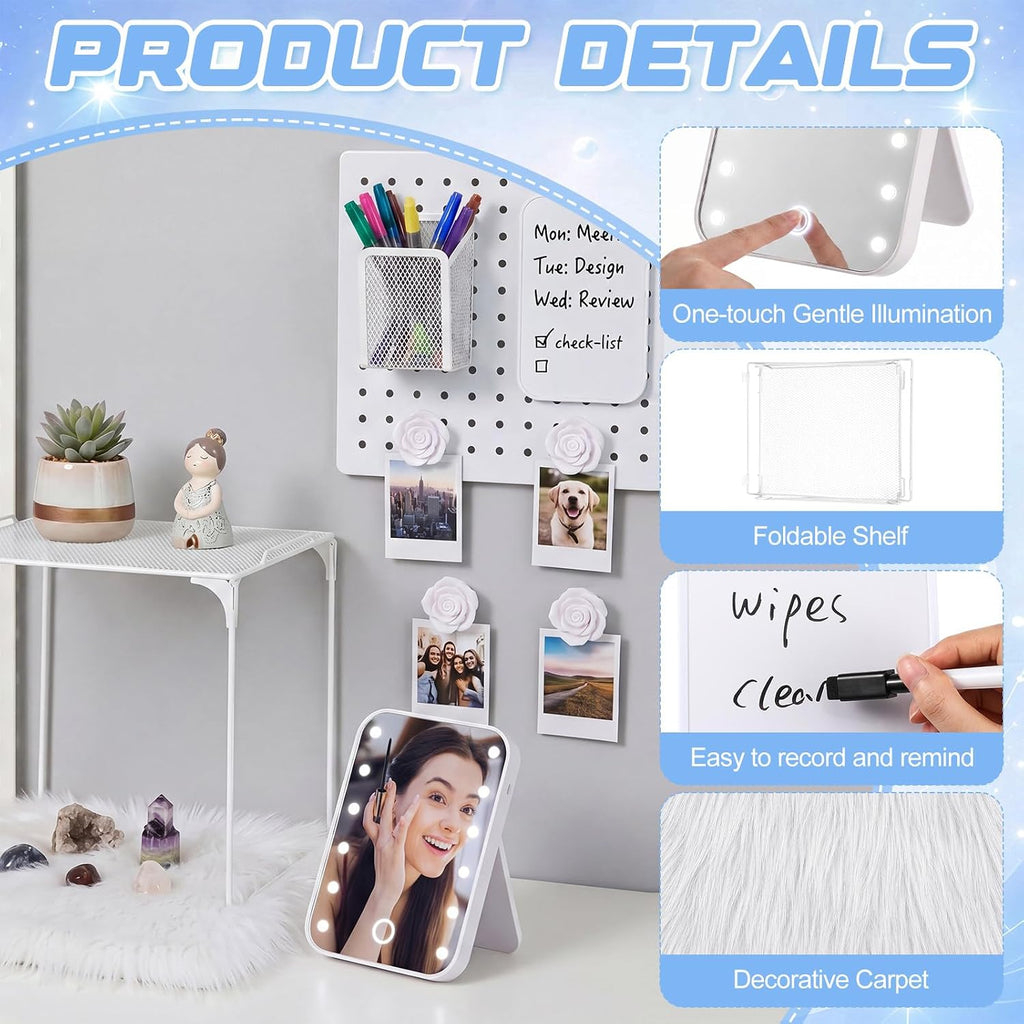 10 Pcs Locker Accessories with Locker Shelf, LED Mirror, Pen Holder, Magnetic Whiteboard with Marker, Back to School