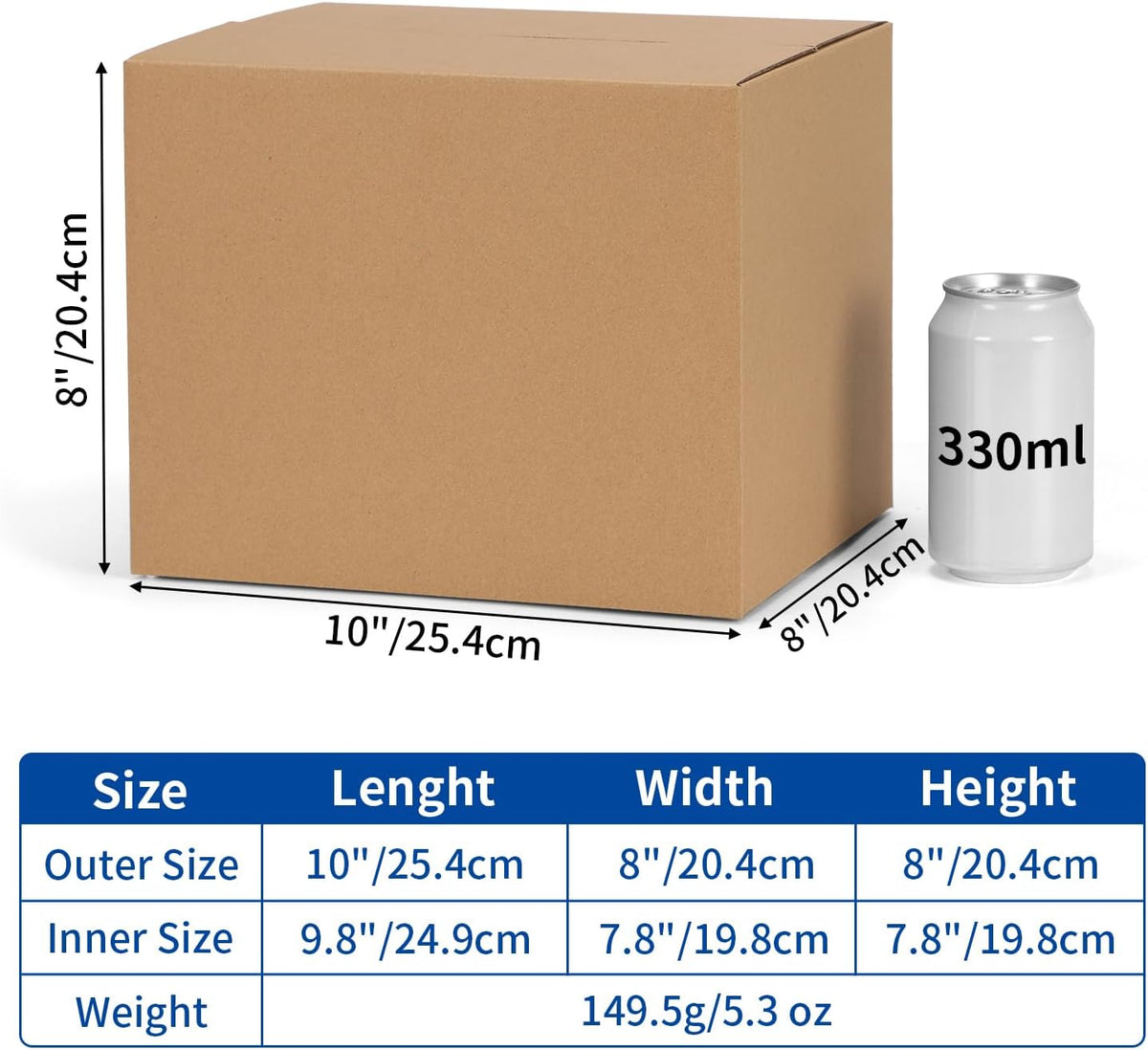 10x8x8 Shipping Boxes 25 Pack, Brown Corrugated Cardboard Boxes with Side-Lock and Pre-Applied Double-Sided Tape
