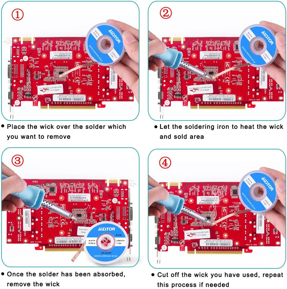 AUSTOR Desoldering Sucker and 6 Pcs Solder Braid Wick with Flux