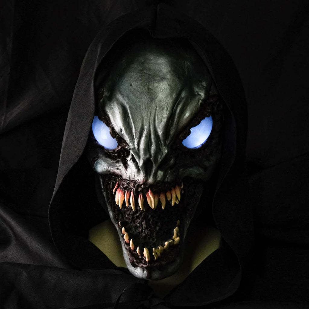 Ghoulish LED Light Up Latex Mask Full Head Demon Monster Halloween Costume | realistic scary horror monster texture
