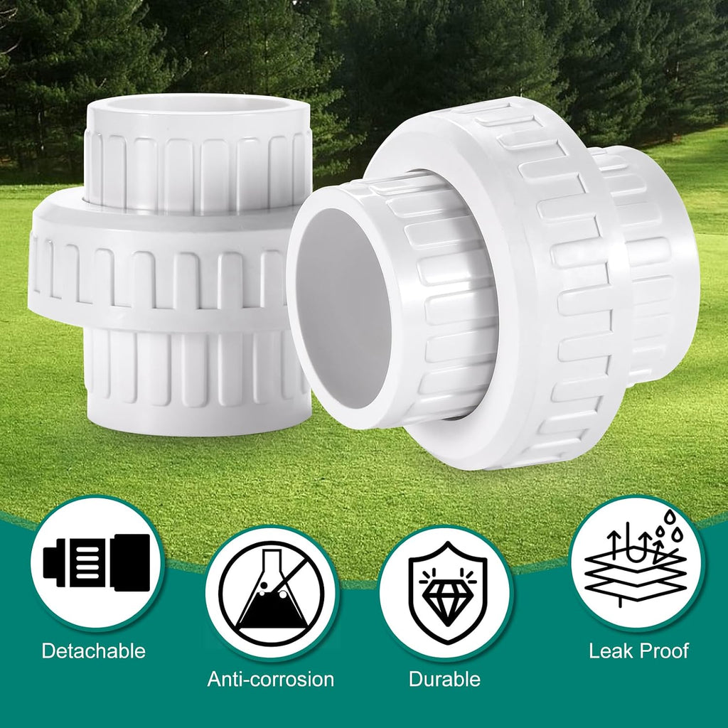 VYH 1" PVC Union Coupling Pipe Fitting,1" PVC Slip Union Schedule 40, PVC Adapter(Socket x Socket), built-in EPDM O-Ring, White (2 Pack)