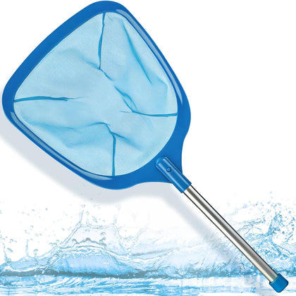 Hot Tub Pool Skimmer Spa Net with 12'' Aluminum Pole 11" x25" Blue Mesh, 6-Inch Deep for Small Above Ground Pools