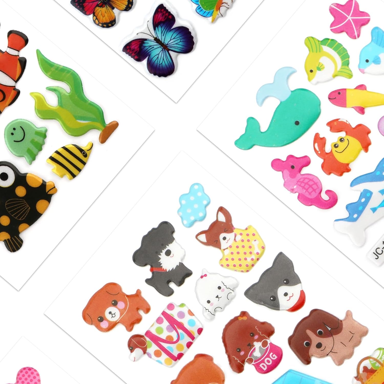 60 Sheets 3D Stickers for Kids & Toddlers, Self-Adhesive Puffy Stickers Variety Pack Includes Animals Letters Numbers