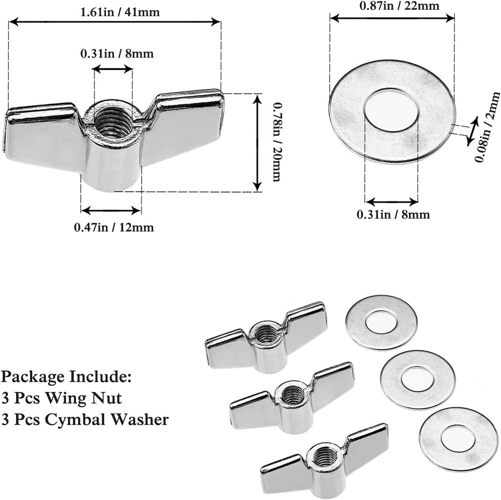 23-Piece Cymbal Accessory Set - Hi-Hat Clutch & Cup Felts, Cymbal Sleeves, Wing Nuts, Washer & Drum Keys (Black)
