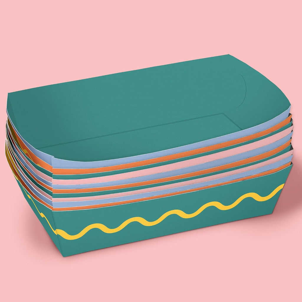 Assorted Colorful Wavy - Retro Paper Food Trays - 12 Ct