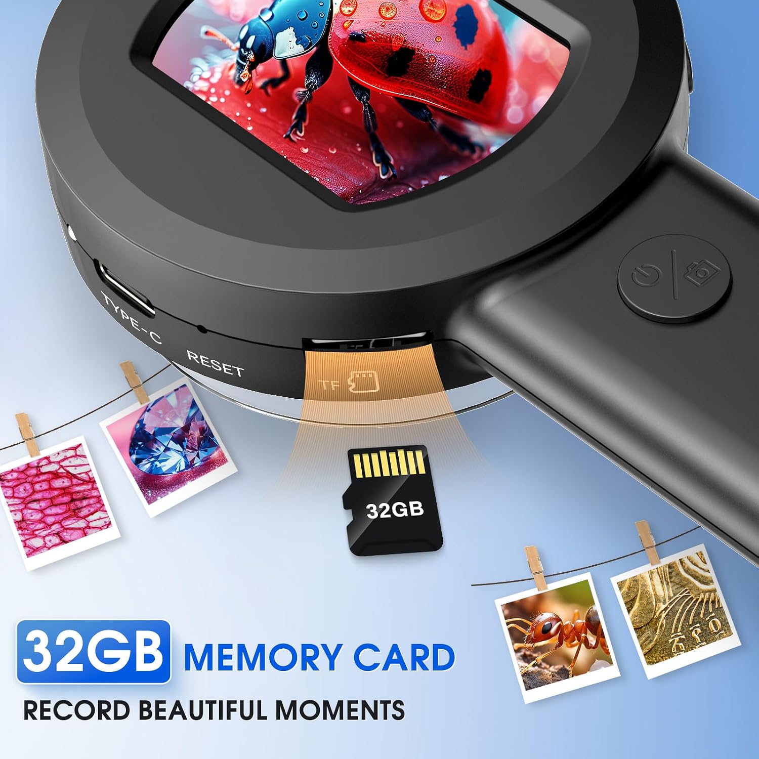 Pocket Digital Microscope Magnifying Glass with Light for Kids and Adults | 100X Handheld Pocket Size Jewelers Loupe