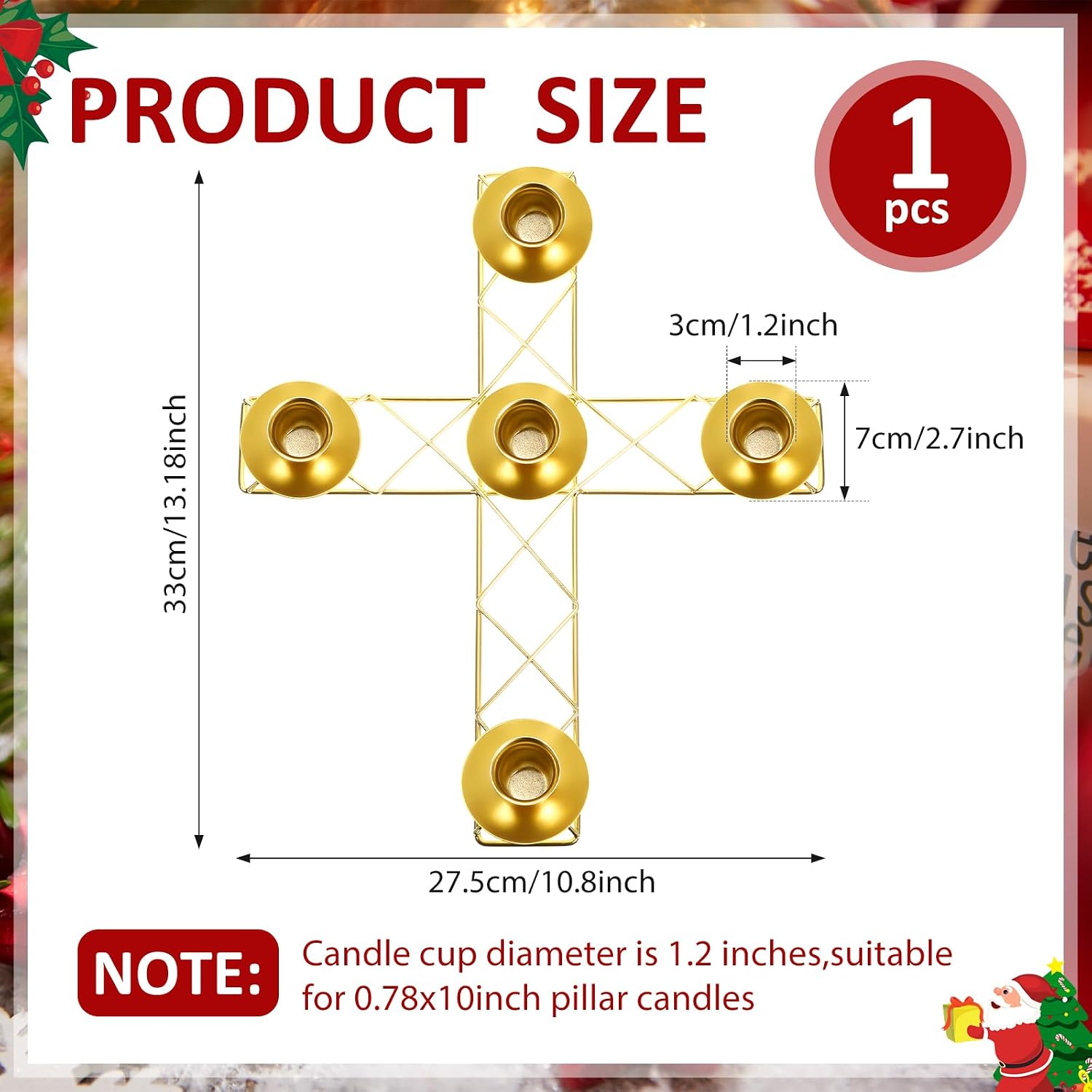 1 Pcs Christmas Advent Candle Wreath Ring Metal Candle Holder for Pillar Advent Rustic Candlesticks Holders for Xmas