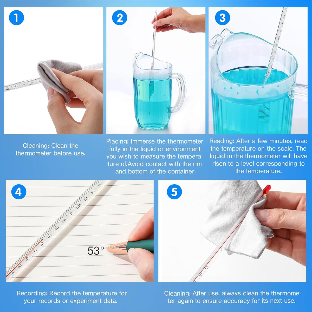 10 Pcs General Purpose Lab Thermometer 12 Inch Total Glass, Clear