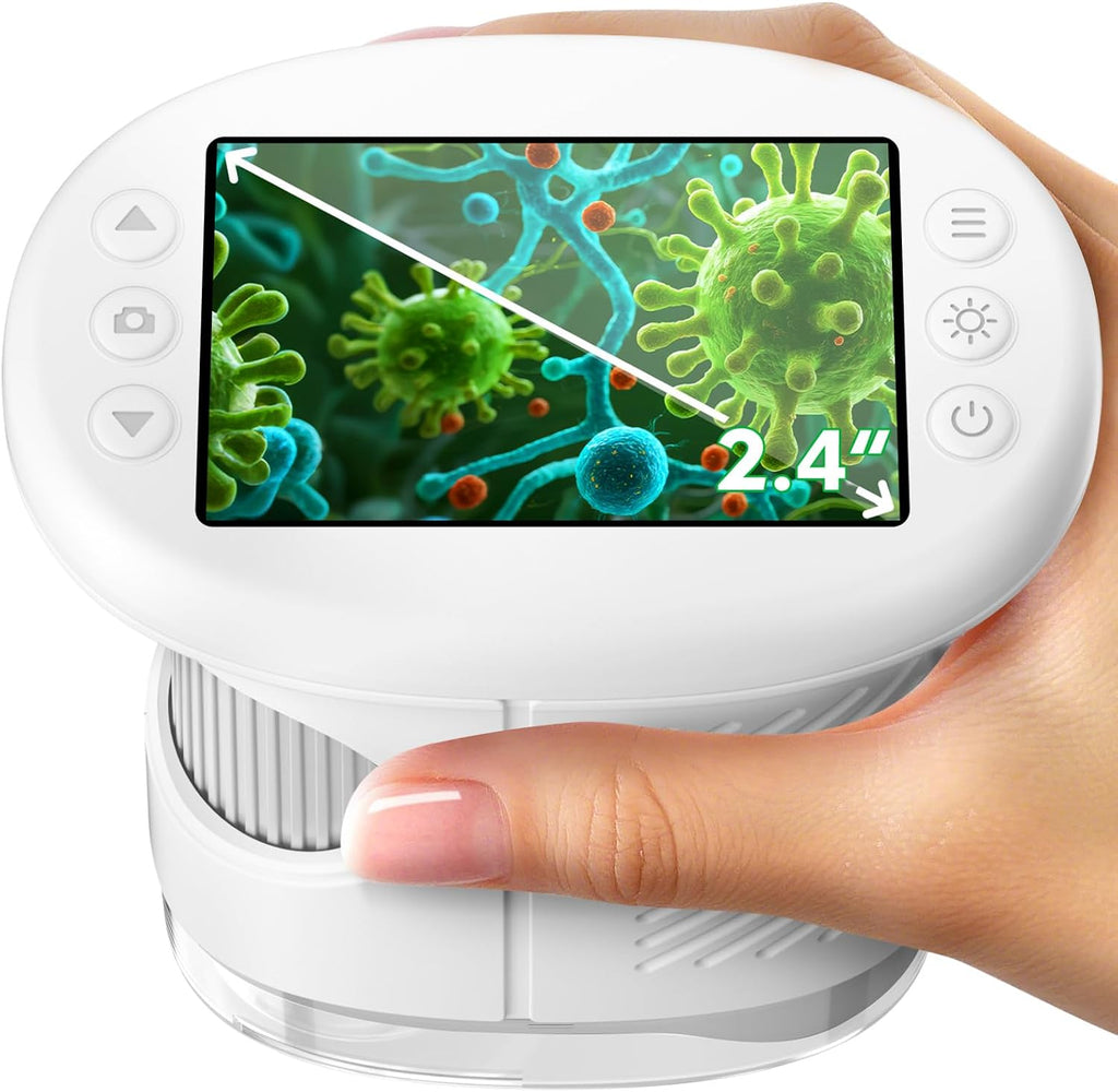 4K 1000X Digital Microscope for Kids with 32G Card, Long Distance Viewing & 2.4" Screen Portable Handheld Edu Toys
