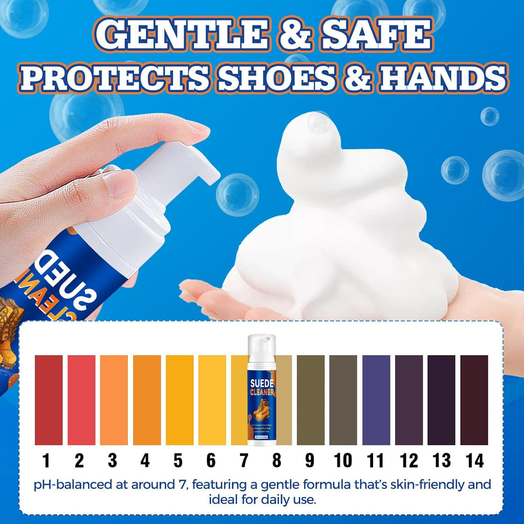 Suede Shoe Cleaner Kit 6.76 fl oz, No-Rinse Foam Shoe Cleaning Kit | Suede and Nubuck Shoe Cleaner with Brush and Cloth