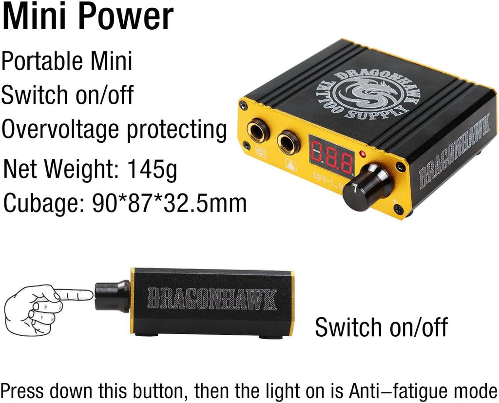 LCD Dual Tattoo Machine Gun Power Supply Foot Pedal Clip Cord P076 (Black)
