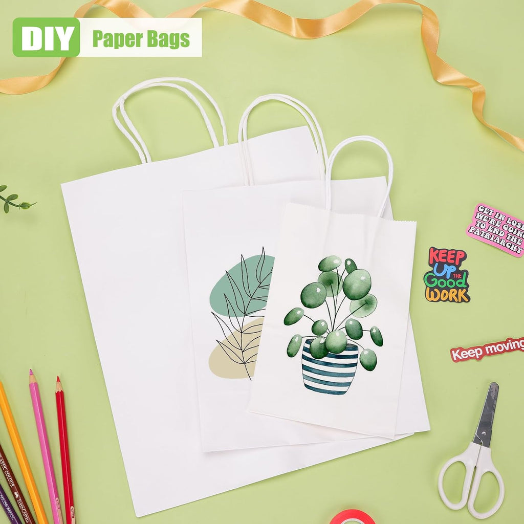 120pcs White Paper Bags with Handles, Assorted Sizes Gift Bags