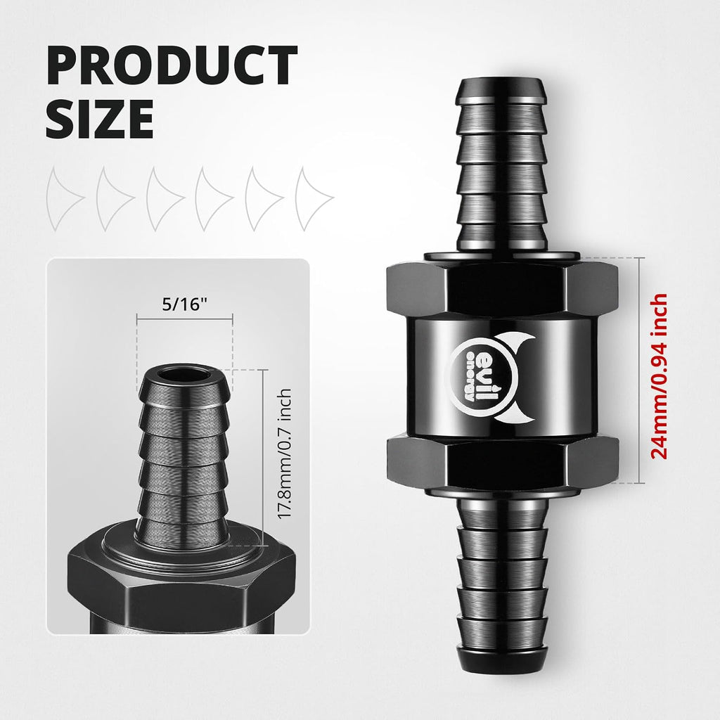 EVIL ENERGY 5/16" Fuel Check Valve One Way Inline Non Return Diesel Gasoline Black (8mm OD,2PCS)