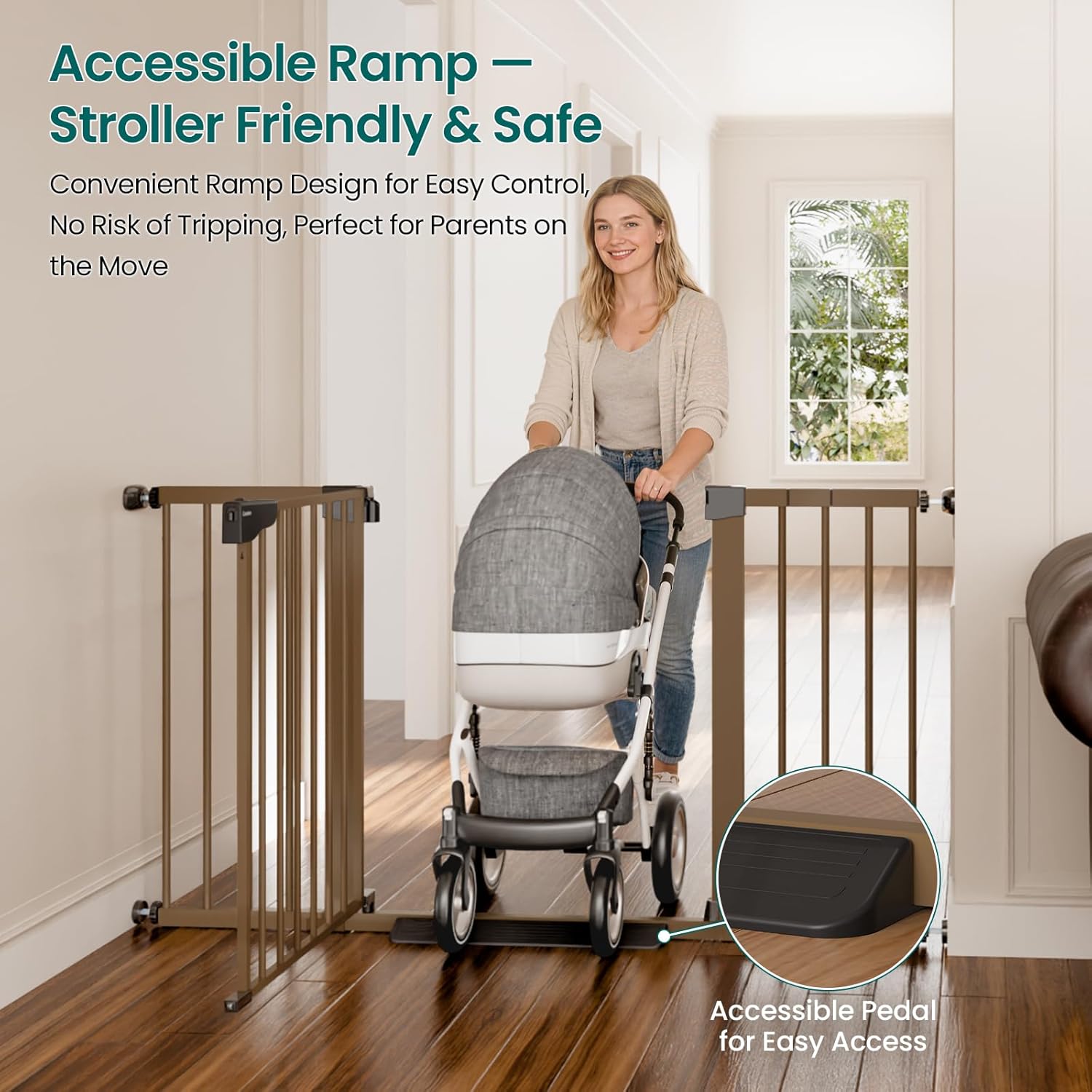 30-54" Extra Wide Baby Gate for Stairs, Dual Lock & Self-Closing Dog Gate Indoor, Easy Install Pet Gate for Doorways