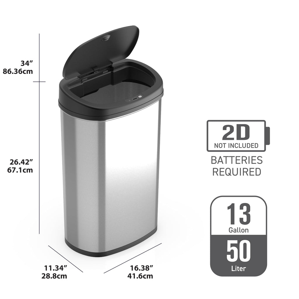 13 Gallons / 50 Liters Automatic Touchless Motion Sensor Rectangular Trash Can for Home and Kitchen with Lid, Slow