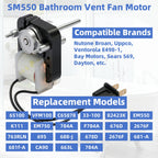 Nurfosttek SM550 Universal Bathroom Vent Fan Motor Kit, for Nutone Broan
