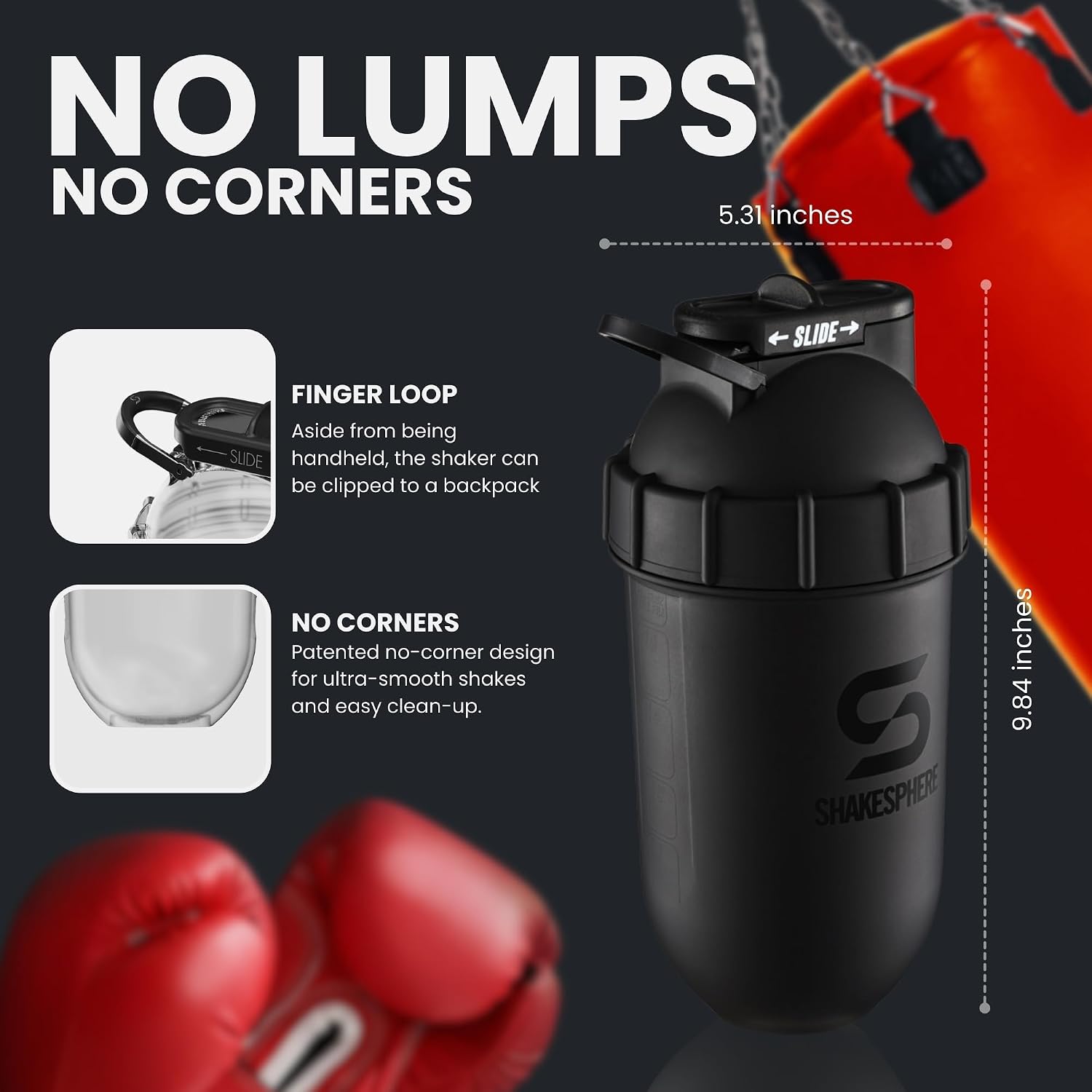 Shaker Bottle - 24oz Leak Proof Protein Shaker Bottle for Pre Workout, Smoothie, and Powder Drink Mixes, No-Blade