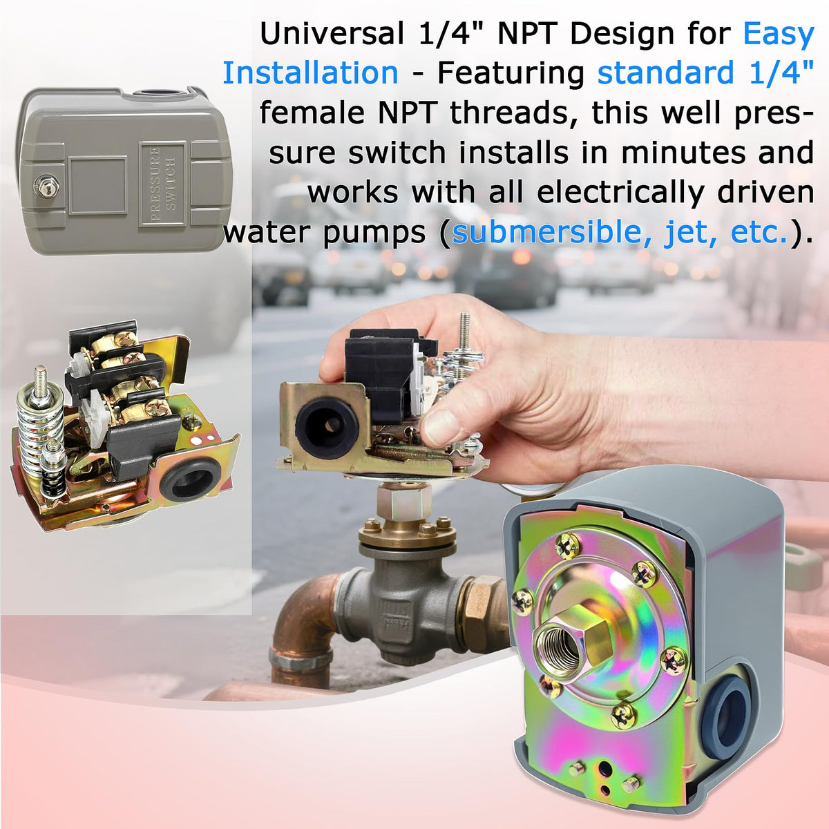 Pressure Switch for Well Pump 40-60 PSI, 1/4" NPT Adjustable