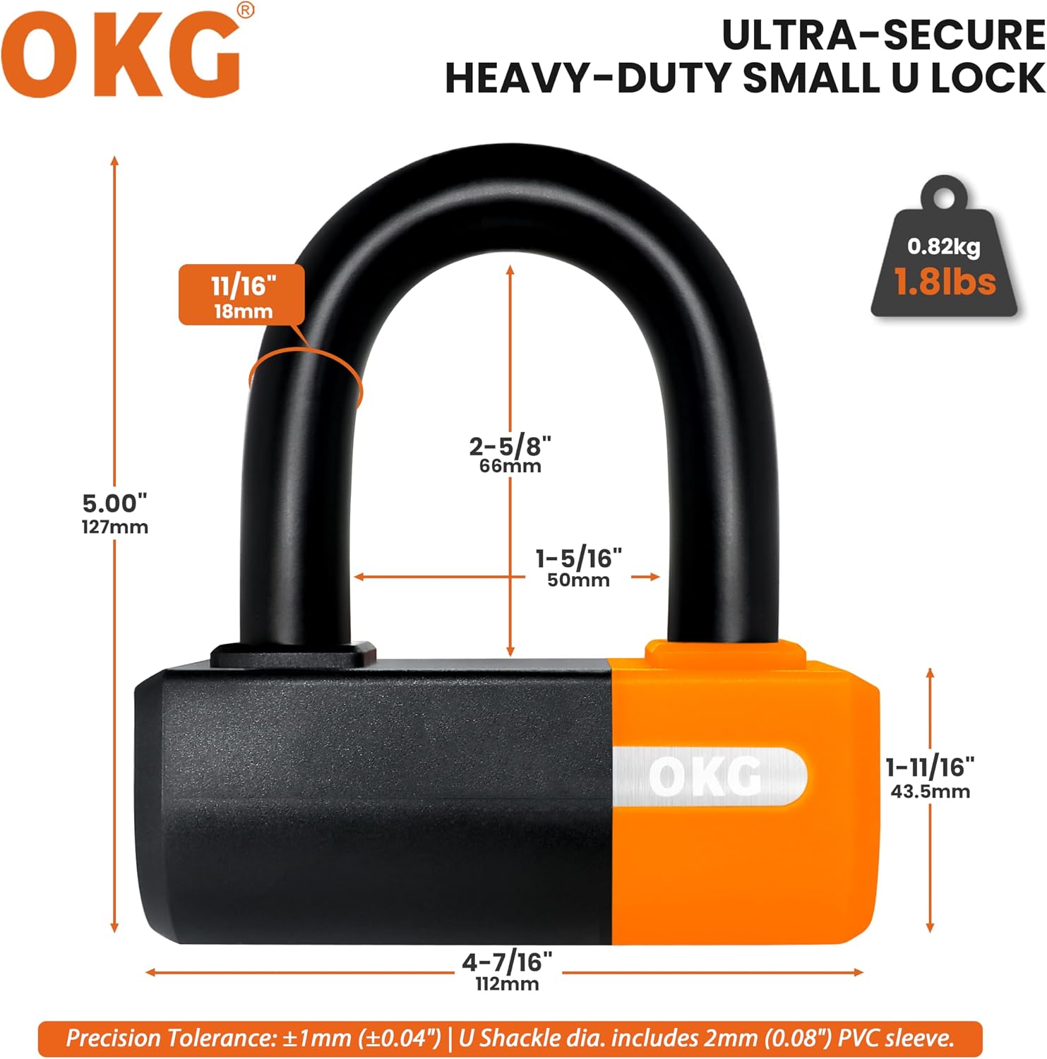 Heavy Duty Small U Lock – 18mm Anti-Cut Manganese Alloy Steel U-Shackle | Dual-Deadbolt Anti Theft Motorcycle Lock