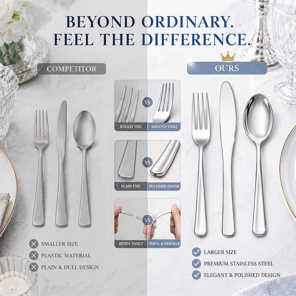 180 Ps Silver Plastic Silverware - Plastic Cutlery - Fancy Plastic Silverware Heavy Duty - 60 Forks 60 Knives 60
