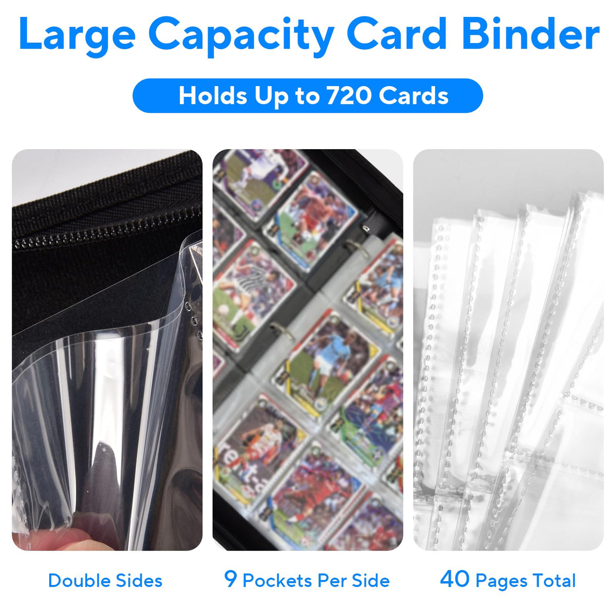 Portable 9-Pocket Trading Card Binder, Holds 720 Cards