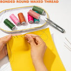 Bonded Round Waxed Thread, Waxed Polyester Thread Set with Sewing Needles
