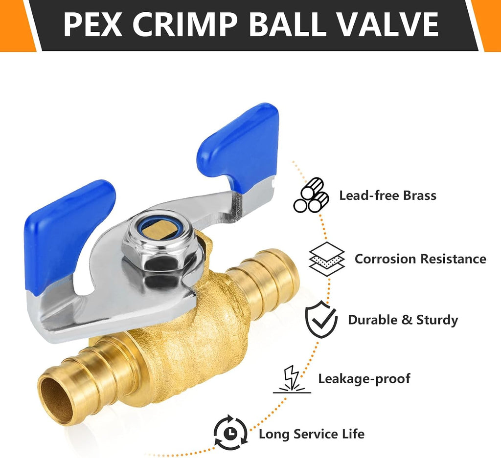 2PC HeSun 3/4" Crimp PEX Ball Valve w/Butterfly Handle(VALVE166-2)