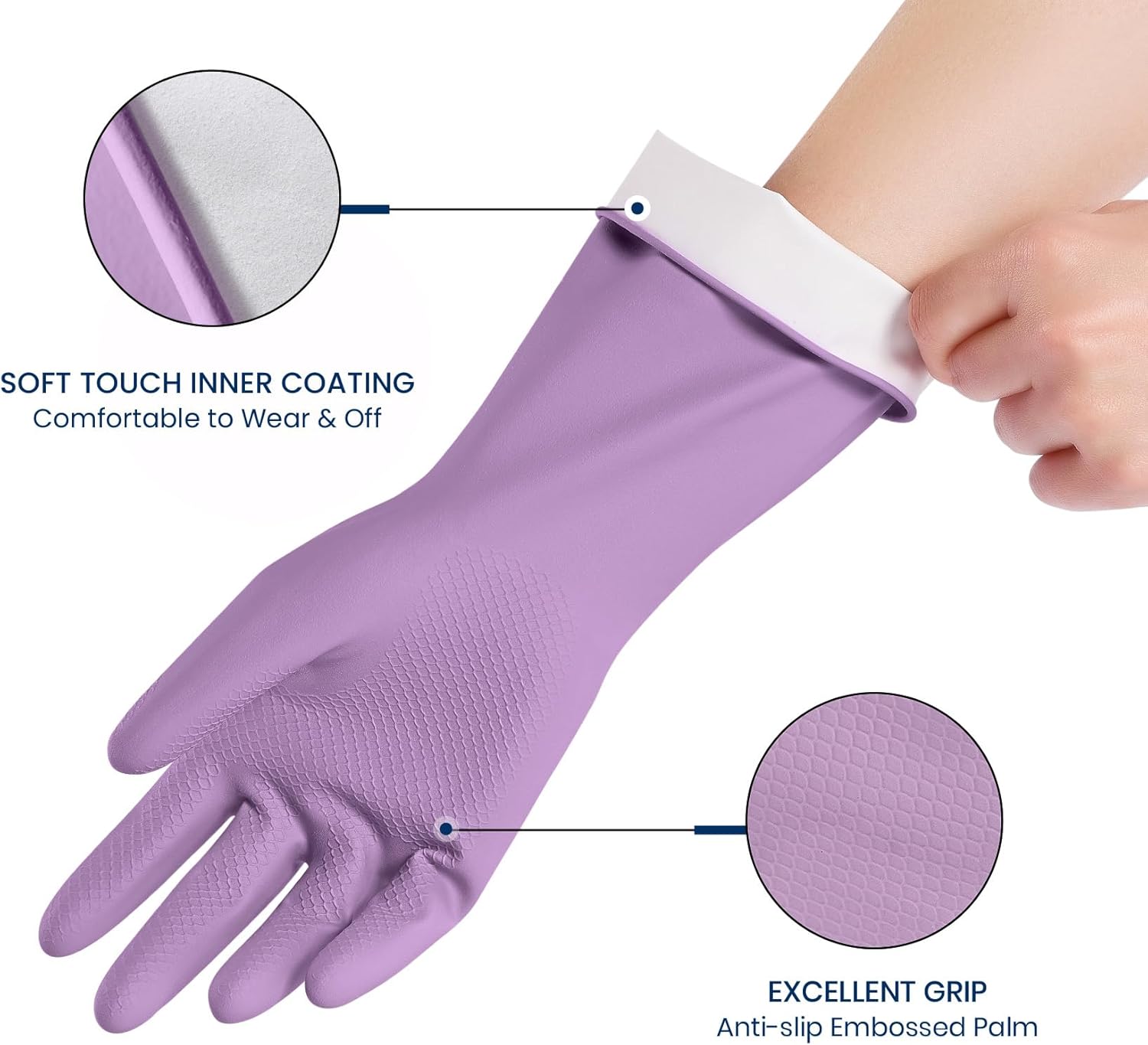 Rubber Cleaning Gloves for Dishwashing, 4 Pairs Reusable Kitchen Gloves for Washing Dishes and Household Cleaning