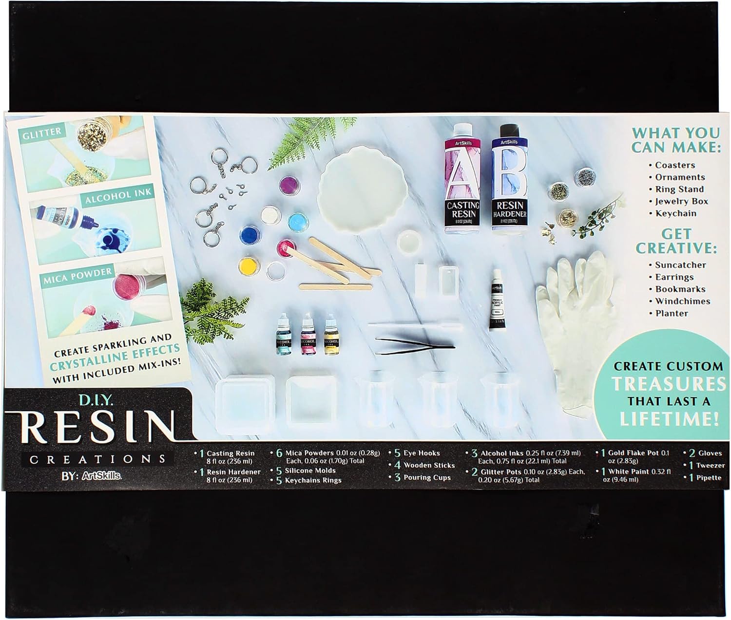 Epoxy Resin Kit for Beginners, Clear Craft Resin Art Kit with Silicone Molds, Alcohol Inks, Glitter, Mica Powder &