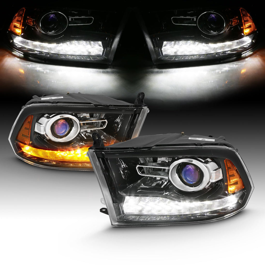 for 2009-2018 Dodge Ram 1500 2500 3500 BOTH Models Switchback LED Polished Black Replacement Projector Headlight